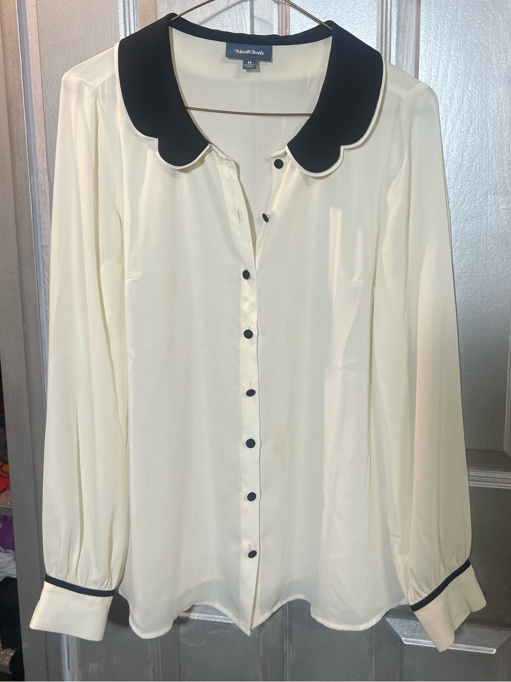 Modcloth Cream Blouse with Black Peter Pan Collar
